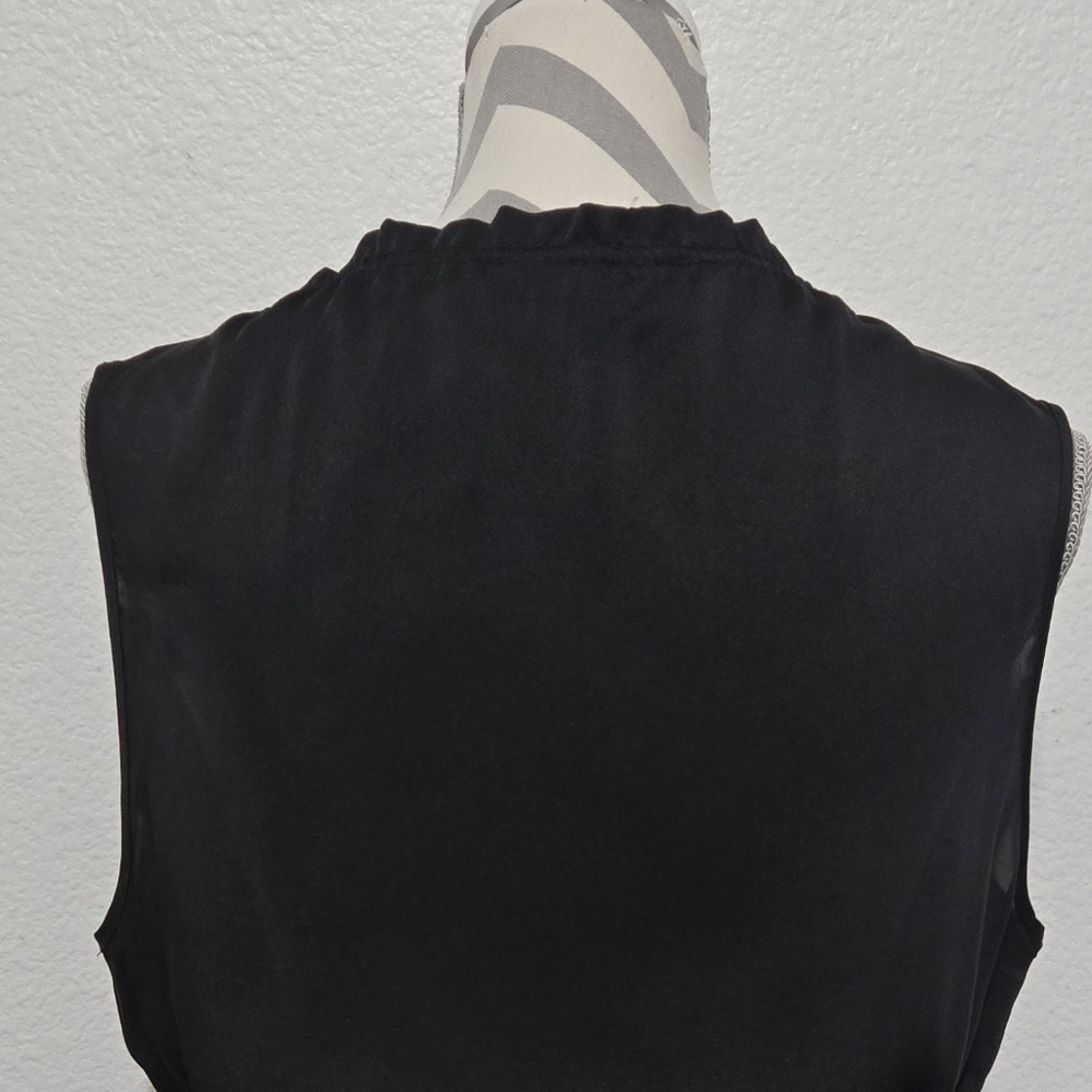 CYNTHIA STEFFE Hanna Black Ruffle Blouse Drawstring Waist Sleeveless Size Medium - Picture 7 of 14